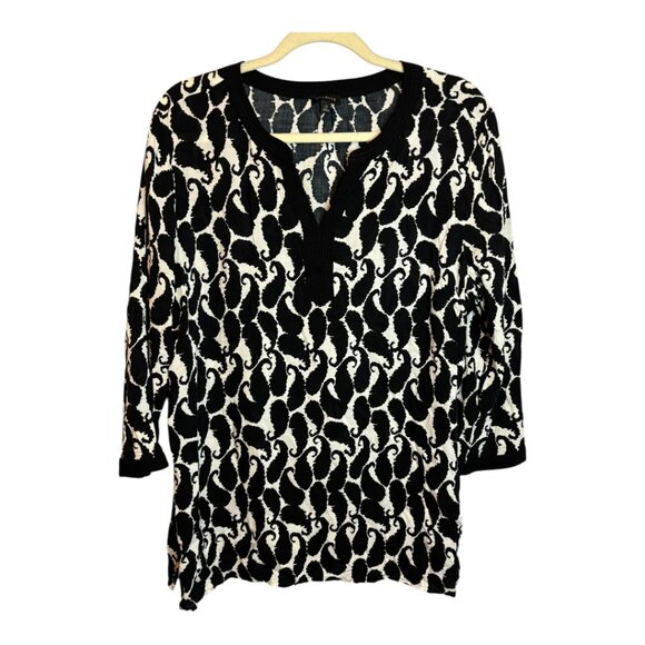 Talbots Blouse Women's Size XL Swirls Office Flowy Tunic Black White - Picture 1 of 4